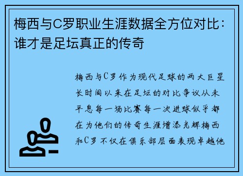 梅西与C罗职业生涯数据全方位对比：谁才是足坛真正的传奇